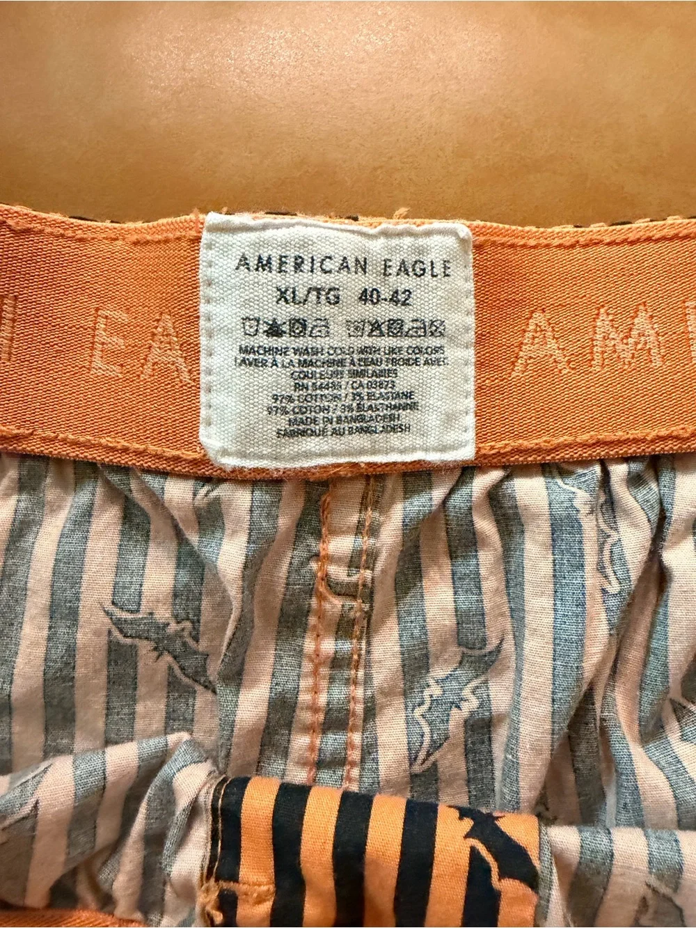 American Eagle Orange & Black Striped Men's Bat Halloween Boxer Shorts